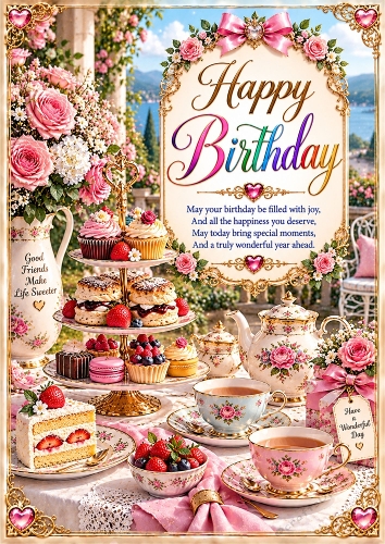 Afternoon Tea Birthday A4 Portrait Card Topper