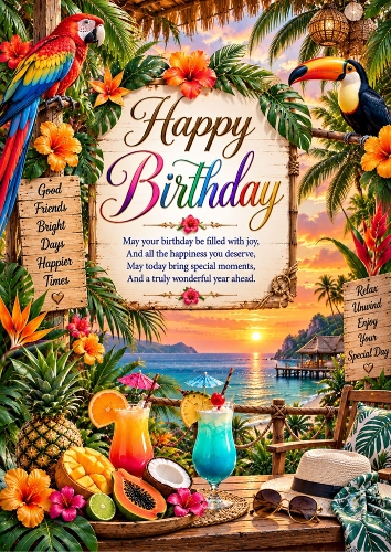 Tropical Birthday Paradise Birthday A4 Portrait Card Topper