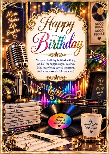 Music And Birthday Magic Birthday A4 Portrait Card Topper