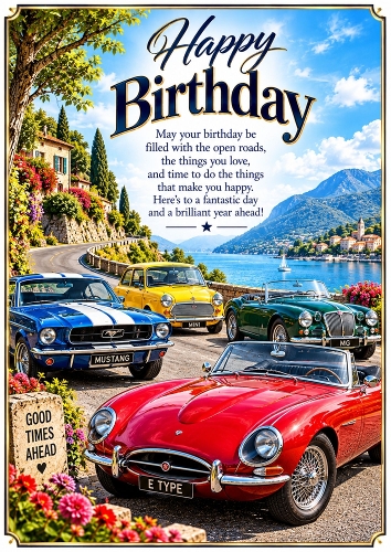 Classic Cars And Good Times Birthday A4 Portrait Card Topper