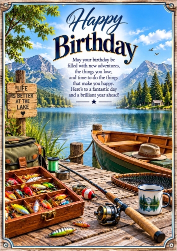 Gone Fishing Birthday A4 Portrait Card Topper