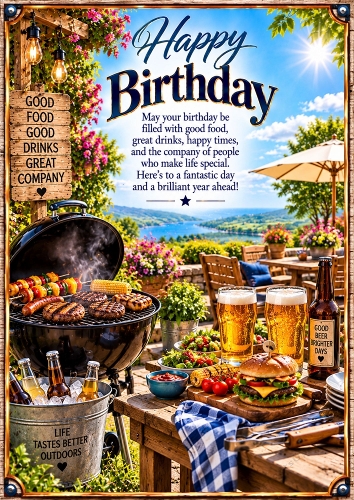 BBQ And Beer Birthday A4 Portrait Card Topper