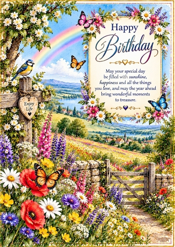 Rainbow Meadow Birthday A4 Portrait Card Topper