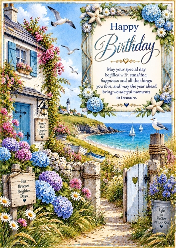 Seaside Cottage Birthday A4 Portrait Card Topper
