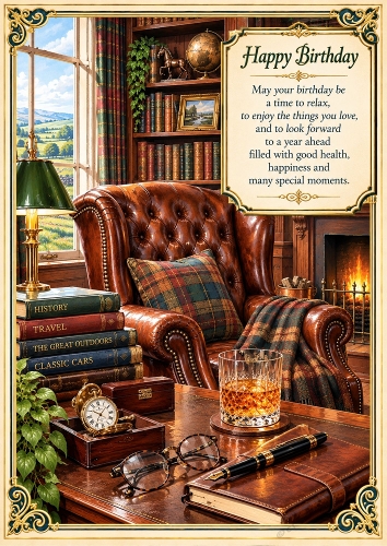 The Gentlemans Study Birthday A4 Portrait Card Topper