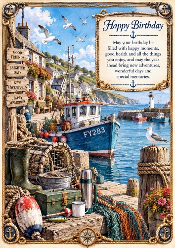 The Fishermans Harbor Birthday A4 Portrait Card Topper