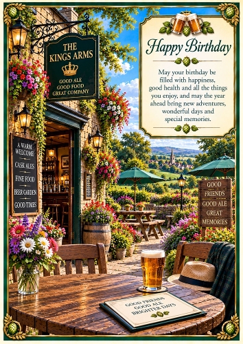 The Country Pub Garden Birthday A4 Portrait Card Topper