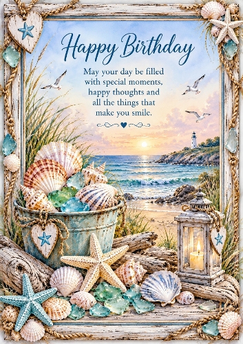 Seaside Shells Birthday A4 Portrait Card Topper 