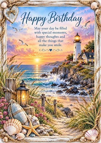 Lighthouse  At Dusk Birthday A4 Portrait Card Topper 