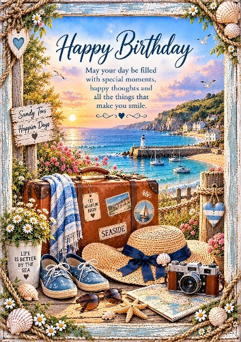 A Weekend By The Sea Birthday A4 Portrait Card Topper 