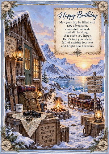 Adventure Beyond The Snow Birthday A4 Portrait Card Topper
