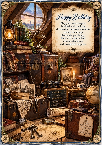 The Secret Attic Adventure Birthday A4 Portrait Card Topper