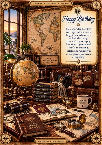 The World Awaits Birthday A4 Portrait Card Topper