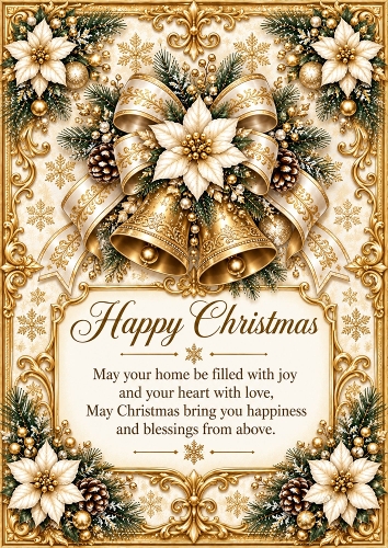 Golden Bells And Christmas Blessings A4 Portrait Card Topper