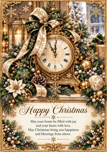 Christmas Time In Gold A4 Portrait Card Topper