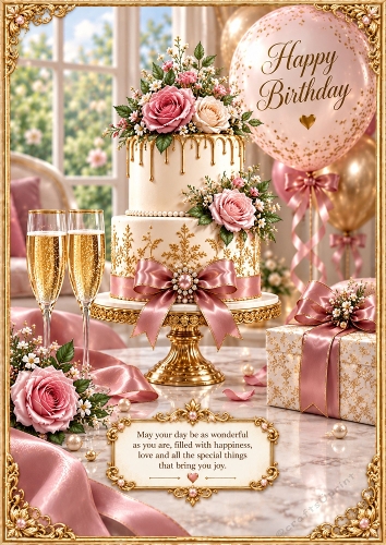 Pink And Gold Birthday A4 Portrait Card Topper