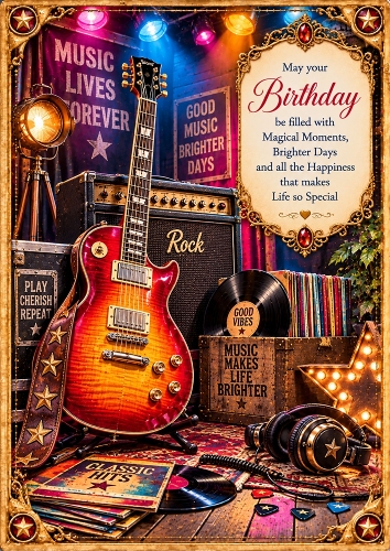 Rock On Birthday A4 Portrait Card Topper