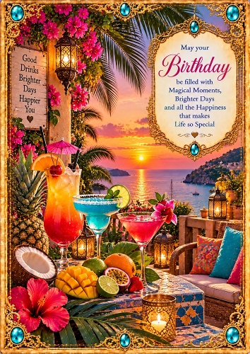 Tropical Sunset Birthday A4 Portrait Card Topper