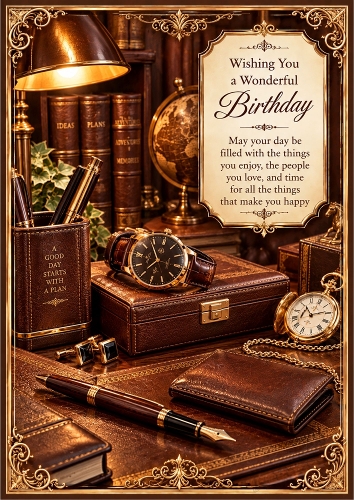 Gentlemans Desk Birthday A4 Portrait Card Topper