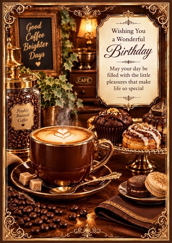 Coffee And Gold Birthday A4 Portrait Card Topper