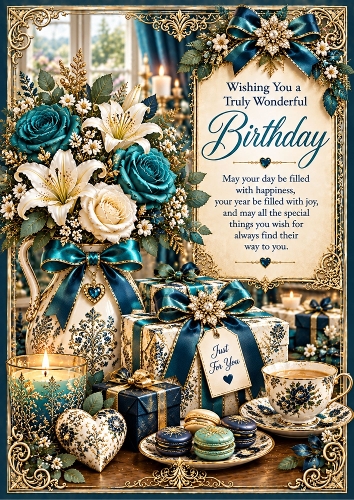Teal Elegance Birthday  A4 Portrait Card Topper