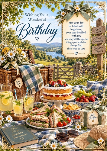 Country Picnic Birthday  A4 Portrait Card Topper