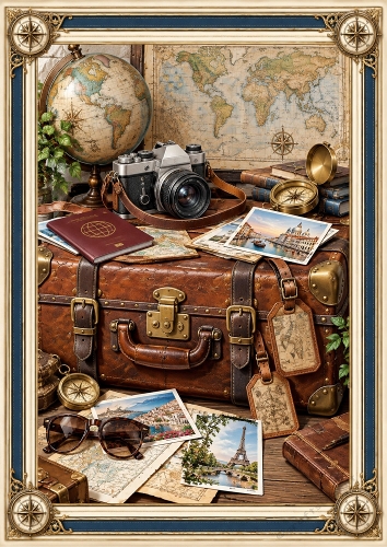 Vintage Travels A4 Portrait Card Topper