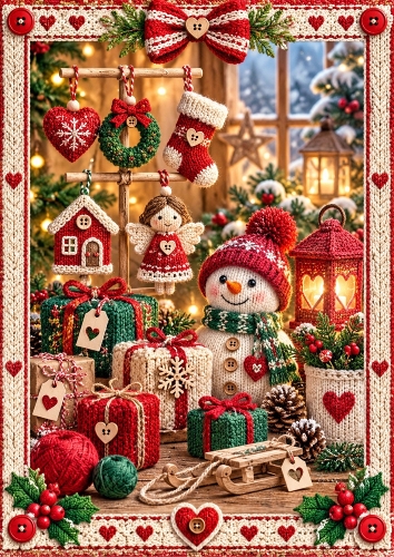 A knitted Christmas Magic A4 Portrait Card Topper