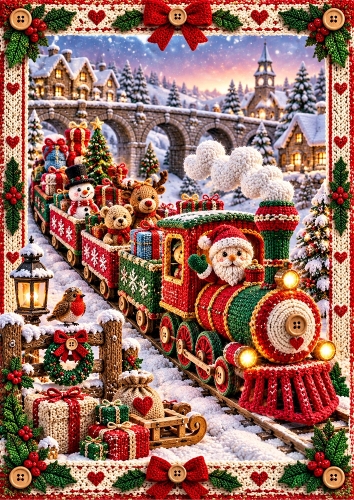 Knitted Christmas Train A4 Portrait Card Topper