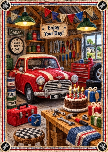 Knitted Garage A4 Portrait Card Topper