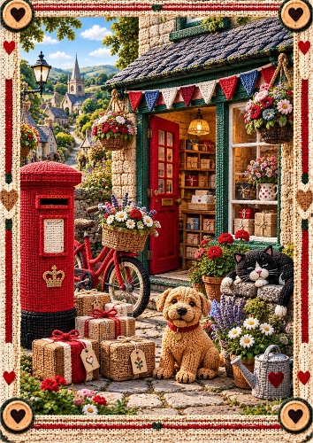 Knitted Country Post Box A4 Portrait Card Topper