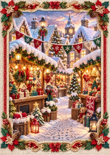 Knitted Christmas Market A4 Portrait Card Topper