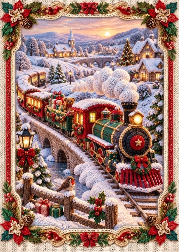 Knitted Christmas Train A4 Portrait Card Topper