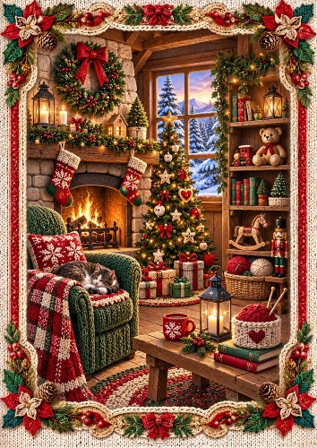 Knitted Christmas Workshop A4 Portrait Card Topper