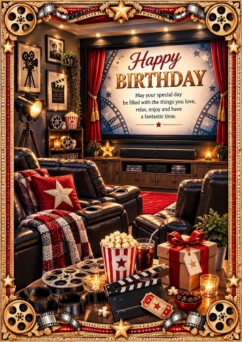 Movie Night Birthday Wishes A4 Portrait Card Topper