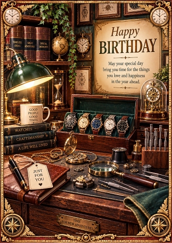 Vintage Watchmaker Birthday A4 Portrait Card Topper