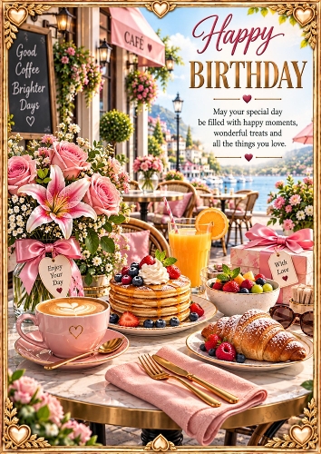 Café Birthday Breakfast Wishes  A4 Portrait Card Topper
