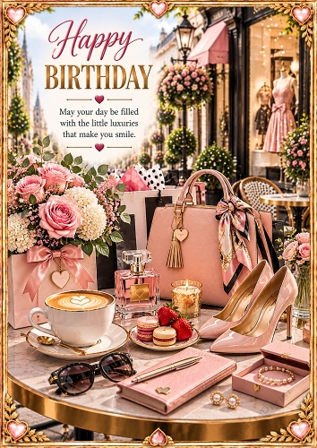 Glamorous Shopping Birthday Wishes A4 Portrait Card Topper