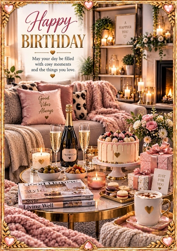 Girls Night In Cosy Birthday Wishes A4 Portrait Card Topper