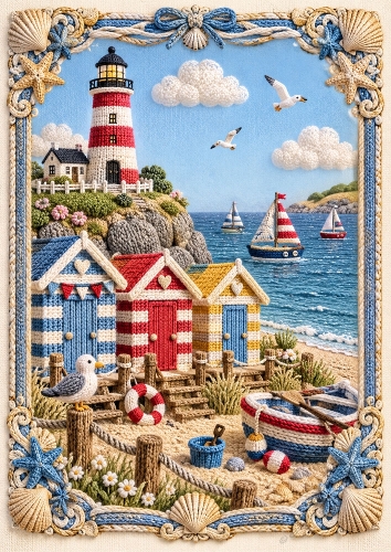 Knitted Seaside Heaven A4 Portrait Card Topper