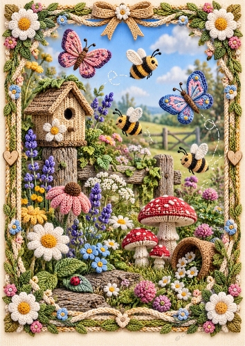 Knitted Secret Garden A4 Portrait Card Topper