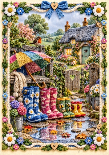 Knitted Rainy Day A4 Portrait Card Topper
