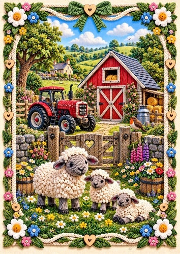 Knitted Country Farm A4 Portrait Card Topper