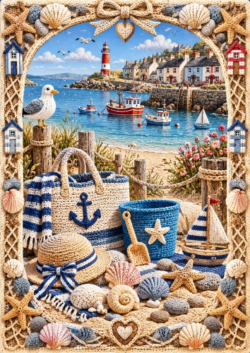 Knitted Seaside Treasure A4 Portrait Card Topper