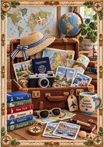 Knitted Travel Trunk A4 Portrait Card Topper