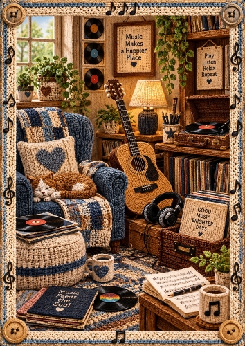 Knitted Music Room A4 Portrait Card Topper