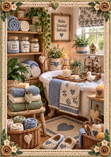 Knitted Country Bathroom A4 Portrait Card Topper