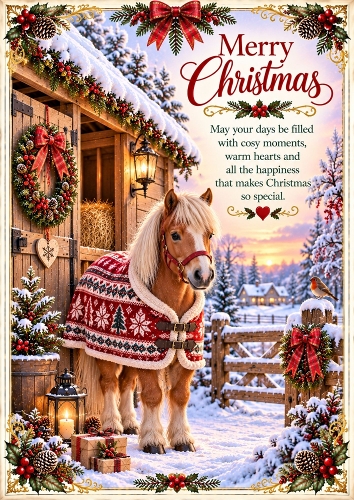 Cosy Christmas Pony A4 Portrait Card Topper