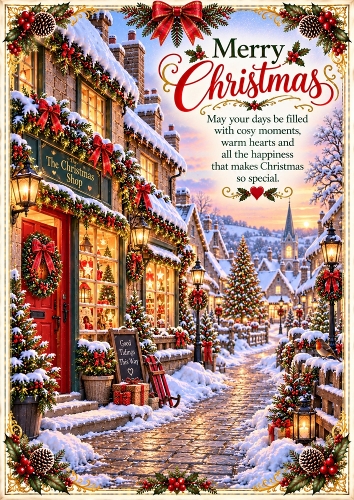 Merry Christmas Village A4 Portrait Card Topper