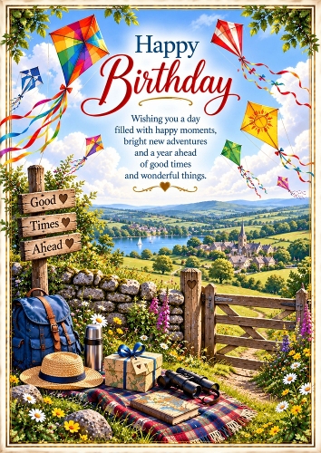 Birthday Kites And Countryside A4 Portrait Card Topper
